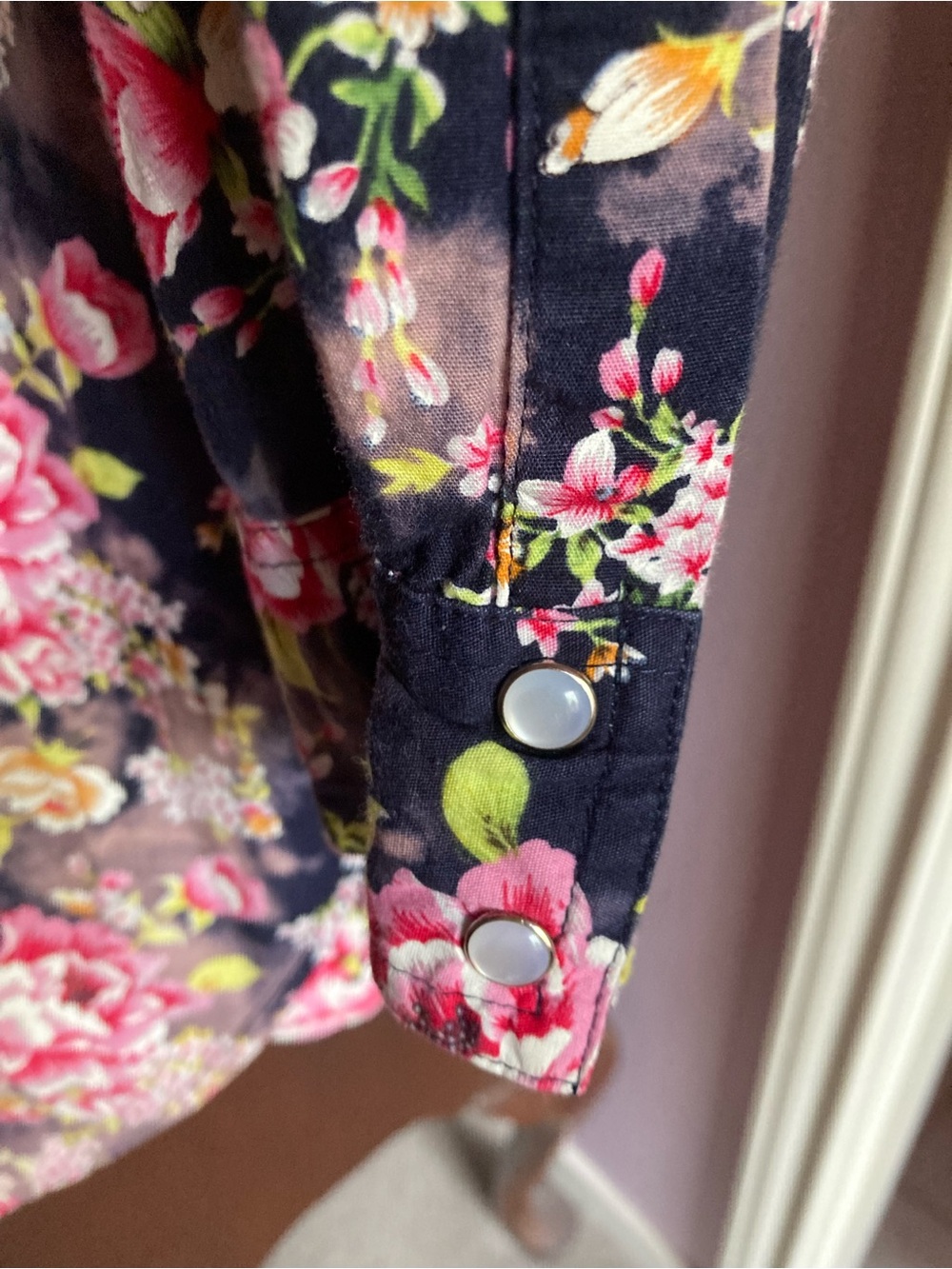 Floral Midi Dress Shirt - Pink & Black - Picture 7 of 9